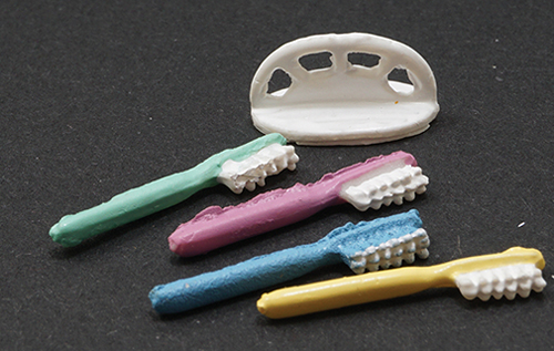 Dollhouse Miniature Toothbrush Holder W/ 4 Toothbrushes
